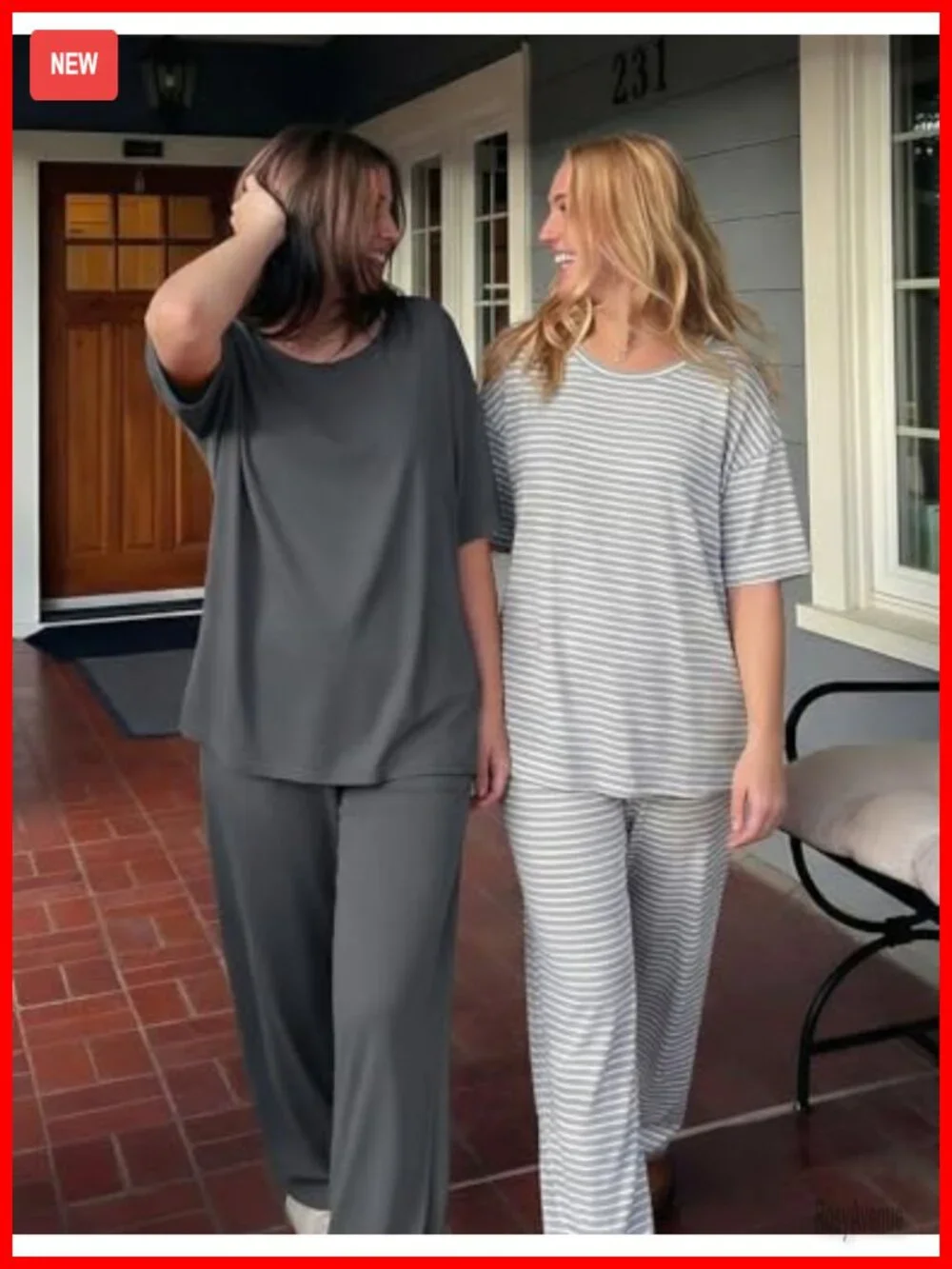 2 Pack Short Sleeve Pajama Sets with Pockets Lounge Set